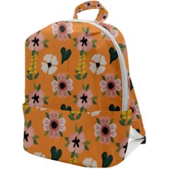 Flower Orange Pattern Floral Zip Up Backpack by Dutashop