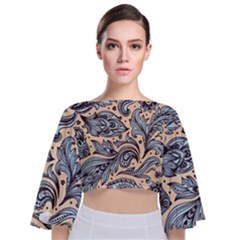 Texture Ornament Paisley Tie Back Butterfly Sleeve Chiffon Top by Jancukart