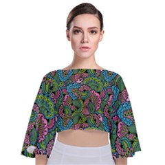 Background Texture Paisley Pattern Tie Back Butterfly Sleeve Chiffon Top by Jancukart