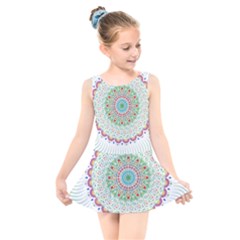 Flower Abstract Floral Hand Ornament Hand Drawn Mandala Kids  Skater Dress Swimsuit by Jancukart