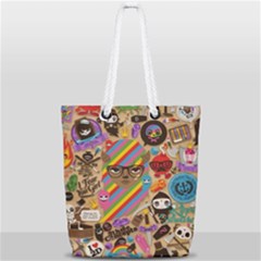 Multicolored Doodle Art Wallpaper Full Print Rope Handle Tote (small) by Jancukart