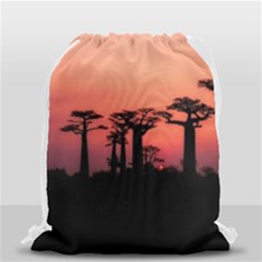 Baobabs Trees Silhouette Landscape Sunset Dusk Drawstring Bag (small) by Jancukart