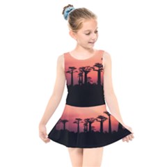 Baobabs Trees Silhouette Landscape Sunset Dusk Kids  Skater Dress Swimsuit by Jancukart
