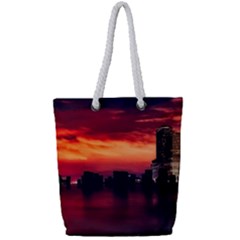 New York City Urban Skyline Harbor Bay Reflections Full Print Rope Handle Tote (small) by Jancukart