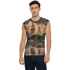 Nature Waters Lake Island Landscape Thunderstorm Men s Raglan Cap Sleeve Tee by Jancukart
