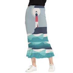 Lighthouse Ocean Nautical Sea Minimal Minimalist Maxi Fishtail Chiffon Skirt by Pakemis