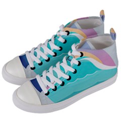 Tsunami Tidal Wave Wave Minimalist Ocean Sea Women s Mid-top Canvas Sneakers by Pakemis