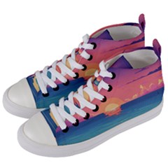 Sunset Ocean Beach Water Tropical Island Vacation 2 Women s Mid-top Canvas Sneakers by Pakemis