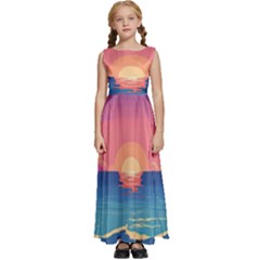 Sunset Ocean Beach Water Tropical Island Vacation 2 Kids  Satin Sleeveless Maxi Dress by Pakemis