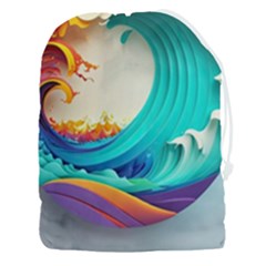 Tsunami Tidal Wave Wave Minimalist Ocean Sea 3 Drawstring Pouch (3xl) by Pakemis