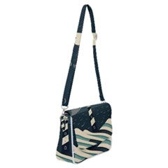 Lighthouse Abstract Ocean Sea Waves Water Blue Shoulder Bag With Back Zipper by Pakemis