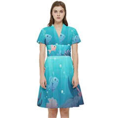 Ai Generated Ocean Sea Fish Aquatic Water Nature 4 Short Sleeve Waist Detail Dress by Pakemis