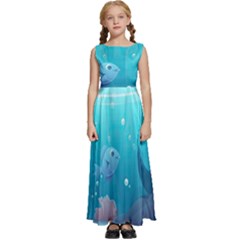 Ai Generated Ocean Sea Fish Aquatic Water Nature 4 Kids  Satin Sleeveless Maxi Dress by Pakemis