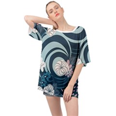 Flowers Pattern Floral Ocean Abstract Digital Art Oversized Chiffon Top by Pakemis