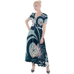 Flowers Pattern Floral Ocean Abstract Digital Art Button Up Short Sleeve Maxi Dress by Pakemis