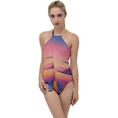 Sunset Ocean Beach Water Tropical Island Vacation 3 Go With The Flow One Piece Swimsuit by Pakemis