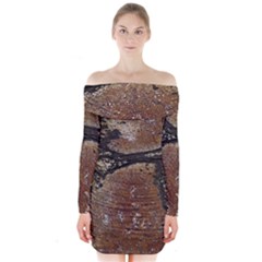 Rustic Charm Abstract Print Long Sleeve Off Shoulder Dress by dflcprintsclothing