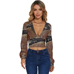 Rustic Charm Abstract Print Long Sleeve Deep-v Velour Top by dflcprintsclothing