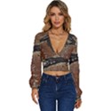 Rustic Charm Abstract Print Long Sleeve Deep-V Velour Top View1