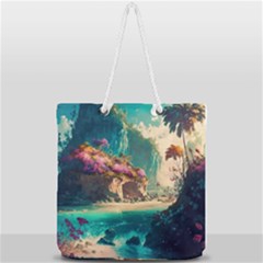 Tropical Island Fantasy Landscape Palm Trees Ocean Full Print Rope Handle Tote (large) by Pakemis