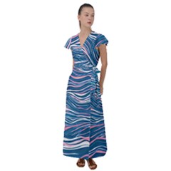 Modern Fluid Art Flutter Sleeve Maxi Dress by GardenOfOphir
