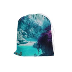 Landscape Nature Digital Art Palm Trees Paradise Drawstring Pouch (large) by Pakemis