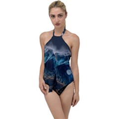 Tsunami Waves Ocean Sea Water Rough Seas 5 Go With The Flow One Piece Swimsuit by Pakemis