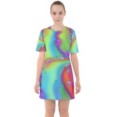 Modern Abstract Liquid Art Pattern Sixties Short Sleeve Mini Dress by GardenOfOphir
