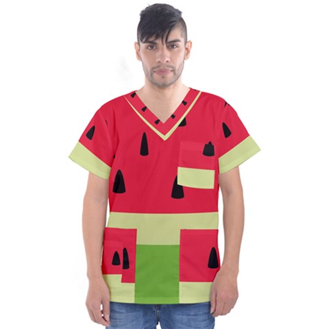 Watermelon Fruit Food Healthy Vitamins Nutrition Men s V-neck Scrub Top by Wegoenart