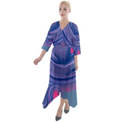 Liquid Art Pattern - Fluid Art Quarter Sleeve Wrap Front Maxi Dress by GardenOfOphir
