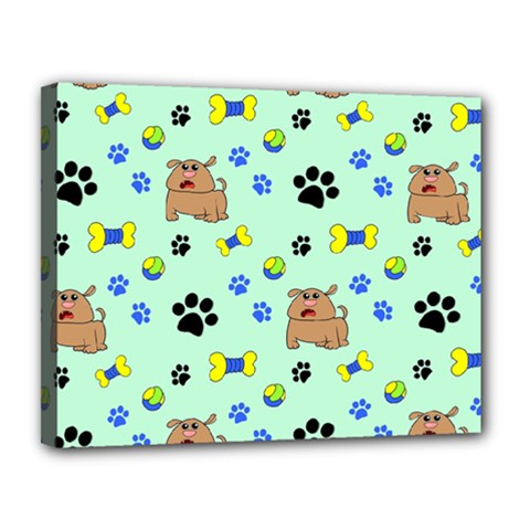 Dog Pattern Seamless Blue Background Scrapbooking Canvas 14  X 11  (stretched) by Wegoenart