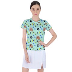 Dog Pattern Seamless Blue Background Scrapbooking Women s Sports Top by Wegoenart