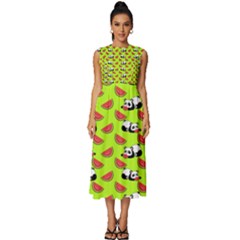 Watermelon Panda Background Wallpaper Sleeveless Round Neck Midi Dress by Wegoenart