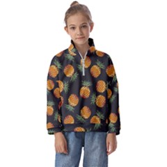 Pineapple Background Pineapple Pattern Kids  Half Zip Hoodie by Wegoenart