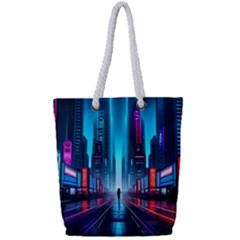 City People Cyberpunk Full Print Rope Handle Tote (small) by Jancukart