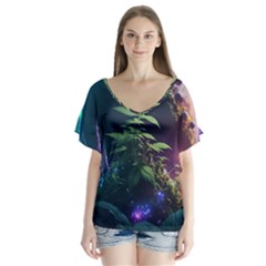 Fantasypeople Mysticism Composing V-neck Flutter Sleeve Top by Jancukart
