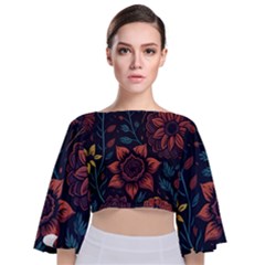 Flower Art Drawing Painting Spring Tie Back Butterfly Sleeve Chiffon Top by Jancukart