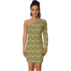 Pattern Long Sleeve One Shoulder Mini Dress by Sparkle