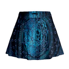 Artificial Intelligence Network Blue Art Mini Flare Skirt by Semog4