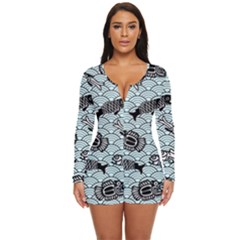 Fish Koi Ocean Sea Oriental Waves Long Sleeve Boyleg Swimsuit by Semog4