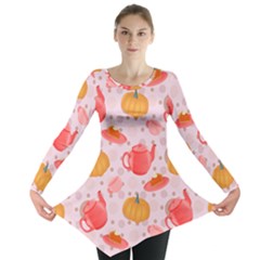 Pumpkin Tea Cup Pie Dessert Long Sleeve Tunic  by Semog4