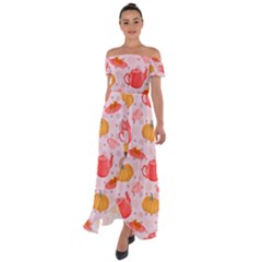 Pumpkin Tea Cup Pie Dessert Off Shoulder Open Front Chiffon Dress by Semog4