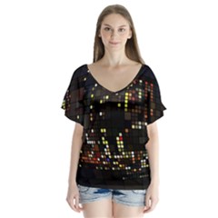 Abstract Visualization Graphic Background Textures V-neck Flutter Sleeve Top by Jancukart