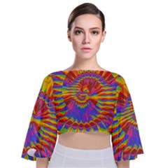 Colorful Spiral Abstract Swirl Twirl Art Pattern Tie Back Butterfly Sleeve Chiffon Top by Jancukart