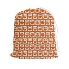 Orange And White Owl Pattern Drawstring Pouch (2xl) by GardenOfOphir