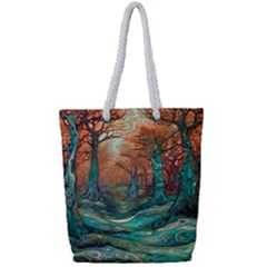 Ai Generated Tree Forest Mystical Forest Nature Full Print Rope Handle Tote (small) by Ravend