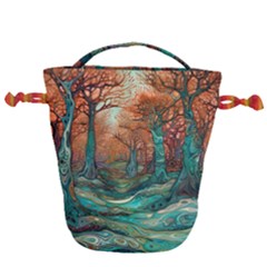 Ai Generated Tree Forest Mystical Forest Nature Drawstring Bucket Bag by Ravend