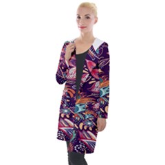 Ornamental Patterns Abstract Flower Pattern Purple Hooded Pocket Cardigan by Jancukart