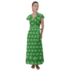Gerbera Daisy Vector Tile Pattern Flutter Sleeve Maxi Dress by GardenOfOphir