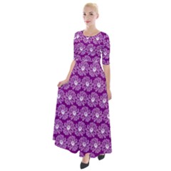 Gerbera Daisy Vector Tile Pattern Half Sleeves Maxi Dress by GardenOfOphir